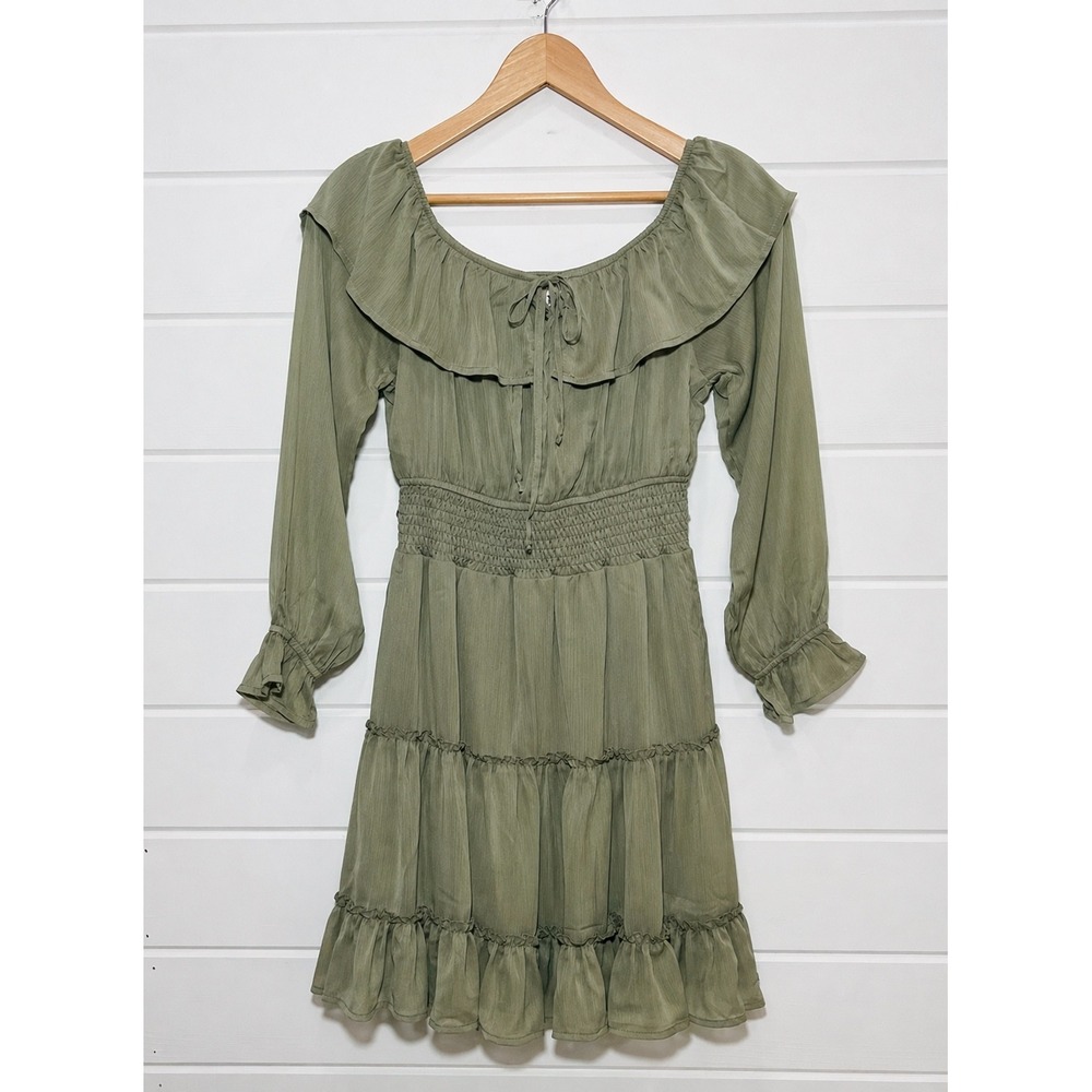 Promesa Smoked Green Mini Dress Women S Boho Tiered Whimsigoth Fairy Cottagecore